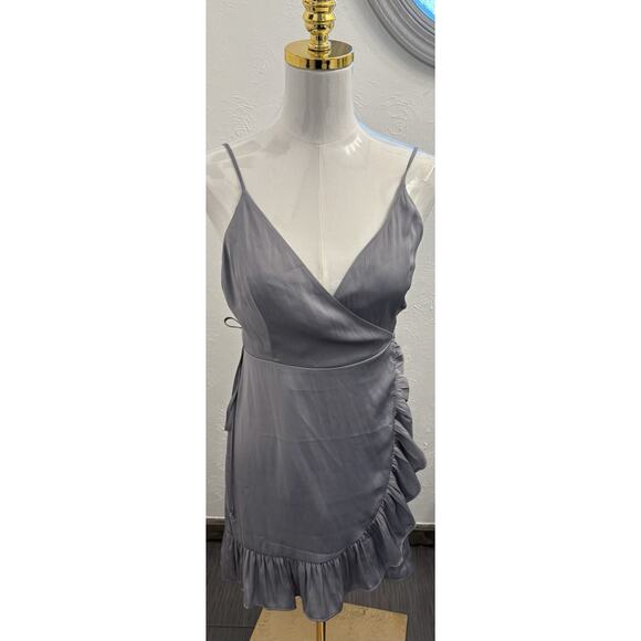 Free People Dresses & Skirts - Free People All My Love Sunshine Mini Wrap Slip Dress Gray Size XS NWT